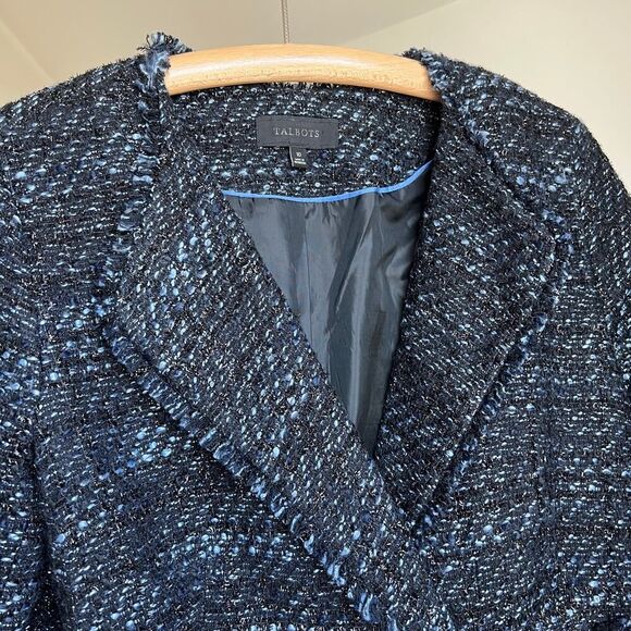 Navy Metallic‎ Tweed Blazer Jacket Talbots Size 10 Career Evening Professional - Picture 5 of 10